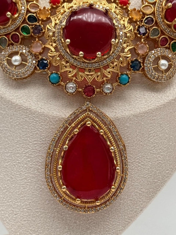 Maroon Royal Rosette Pendant Set