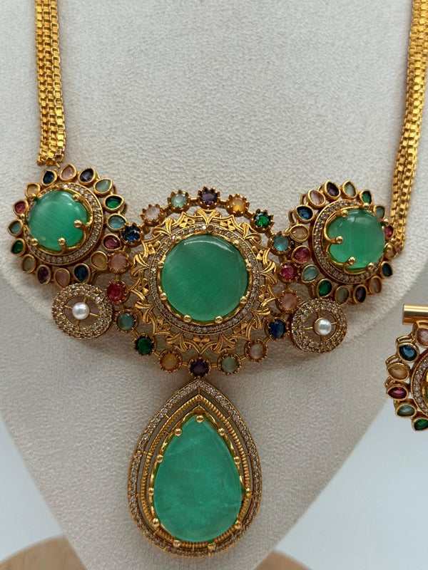 Mint Royal Rosette Pendant Set