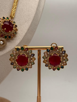 Maroon Royal Rosette Pendant Set