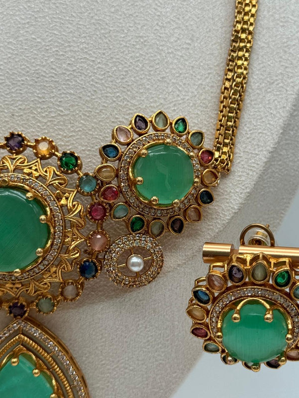 Mint Royal Rosette Pendant Set