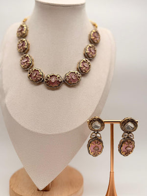 Ornate Rosaline Crest Necklace Set - Lavender-Pink Variant
