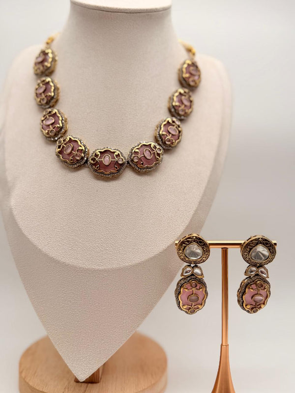 Ornate Rosaline Crest Necklace Set - Lavender-Pink Variant