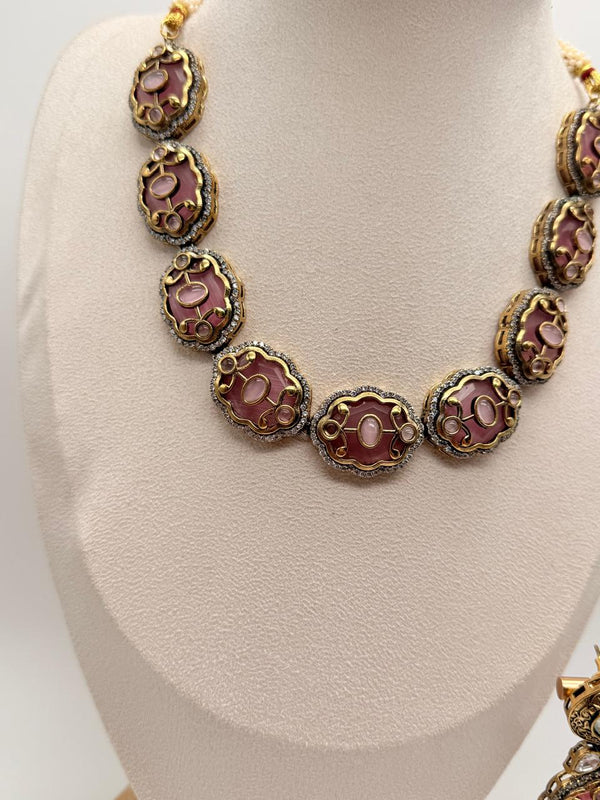 Ornate Rosaline Crest Necklace Set - Lavender-Pink Variant