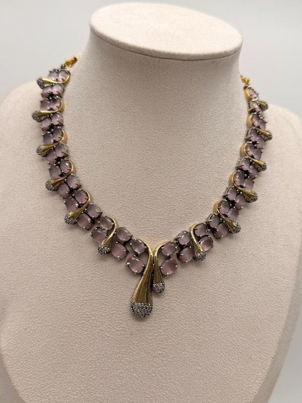 Rosy Wave Elegance Necklace Set - Lavender Variant