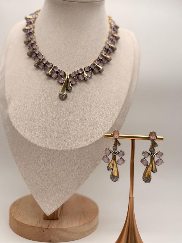 Rosy Wave Elegance Necklace Set - Lavender Variant