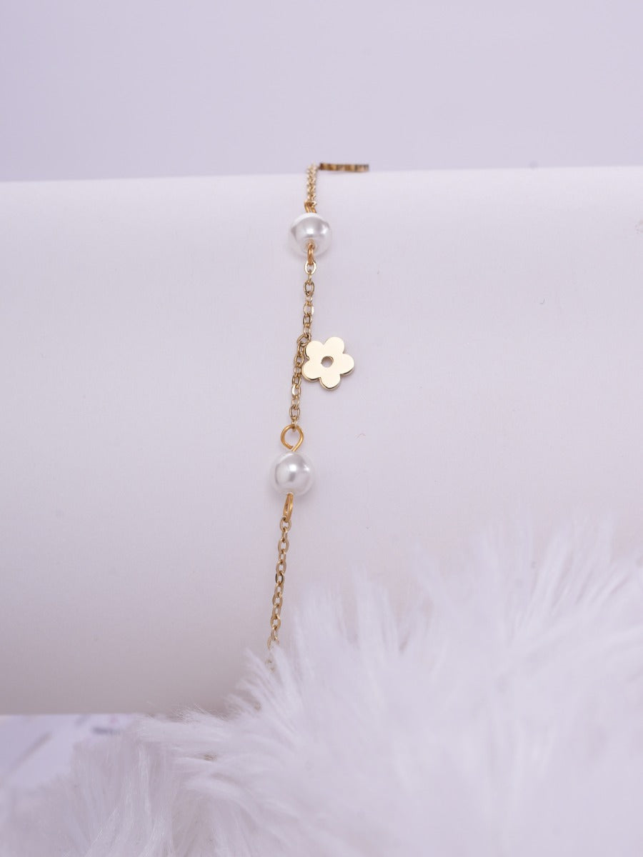 Daisy Drape – Pearl Flower Anklet (Anti Tarnish)