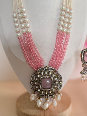 Pink Whisper – Pearl & Beaded Long Mala Set
