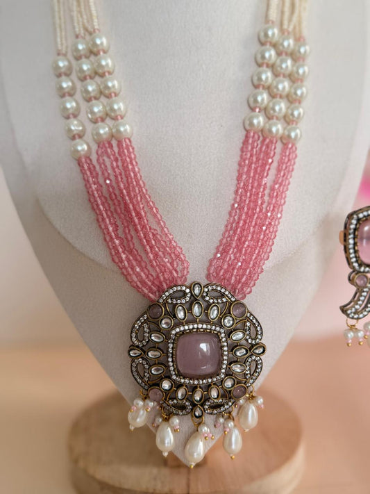 Pink Whisper – Pearl & Beaded Long Mala Set