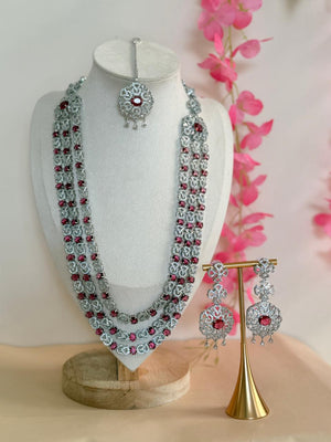 Majestic Ruby Glow – American Diamond Necklace Set
