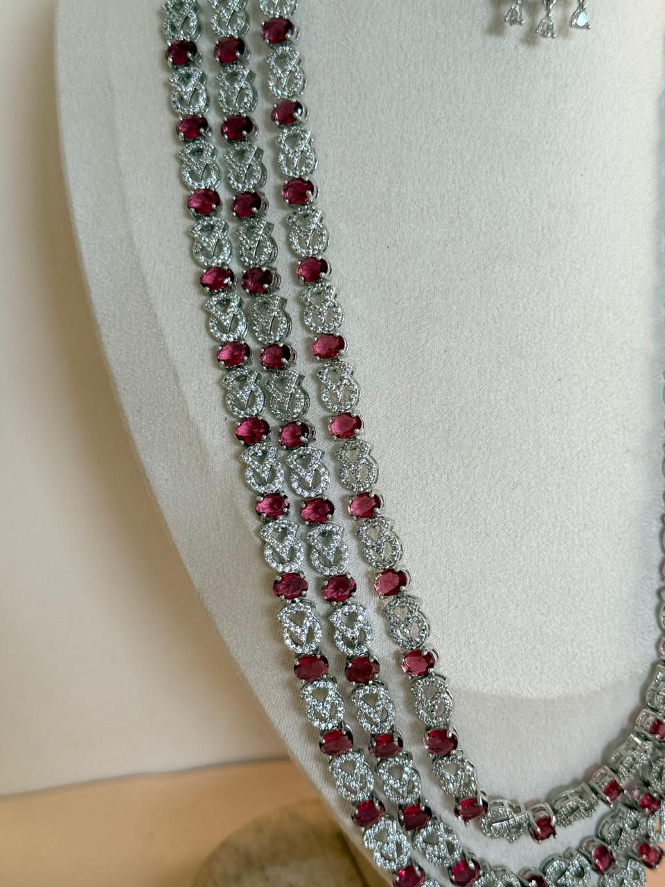 Majestic Ruby Glow – American Diamond Necklace Set