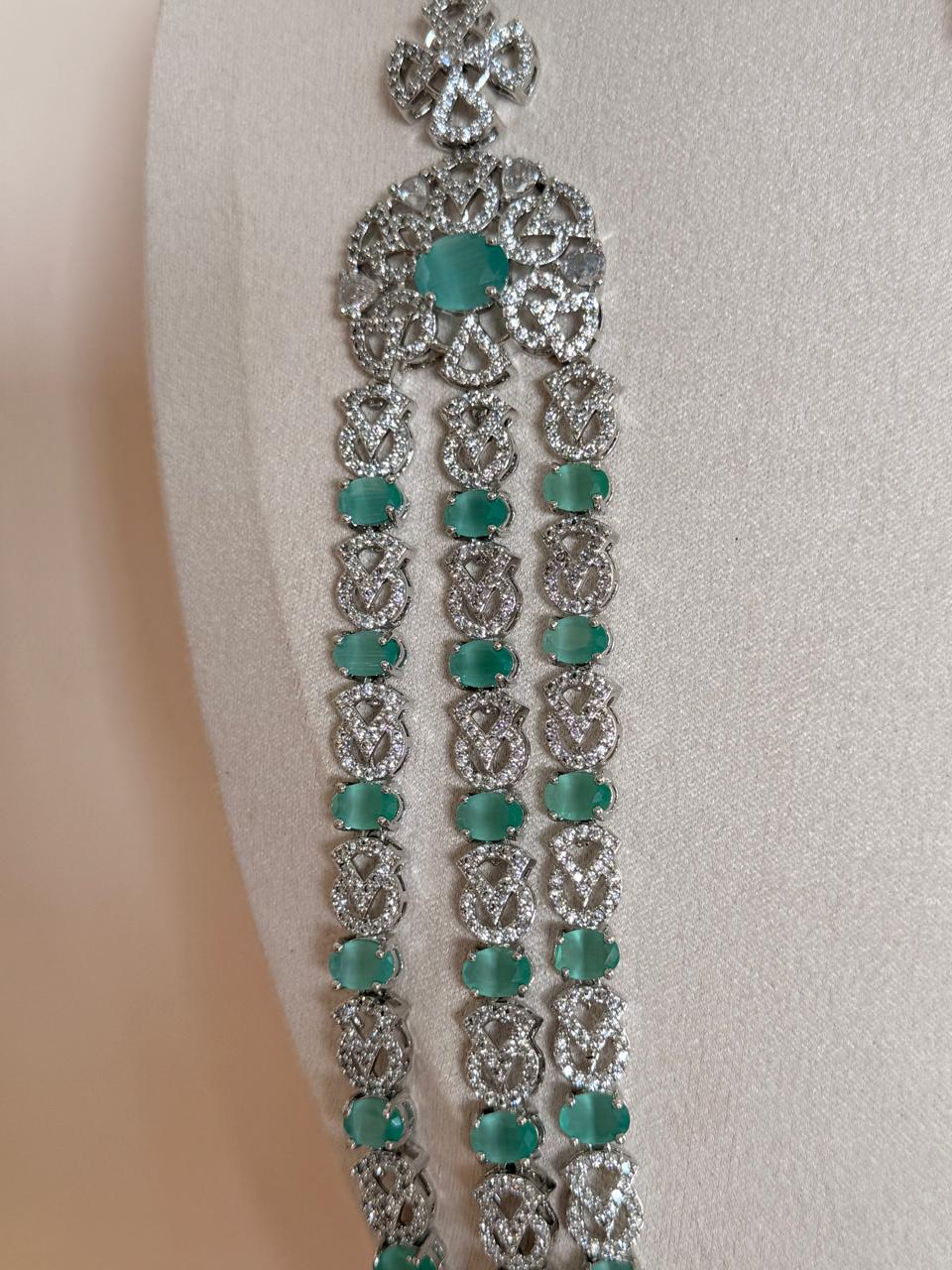 Majestic Mint Glow – American Diamond Necklace Set