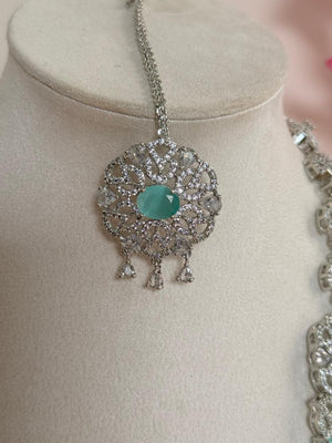 Majestic Mint Glow – American Diamond Necklace Set