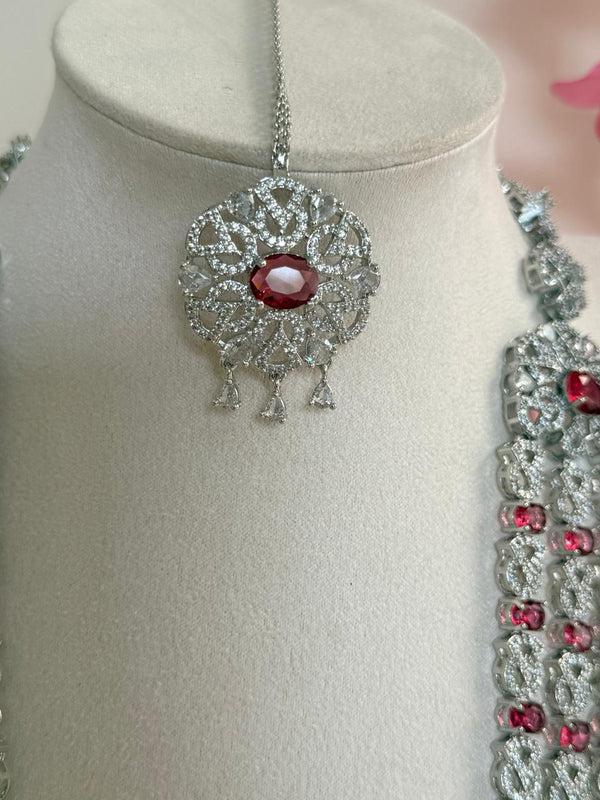 Majestic Ruby Glow – American Diamond Necklace Set
