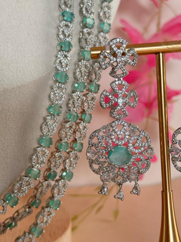 Majestic Mint Glow – American Diamond Necklace Set