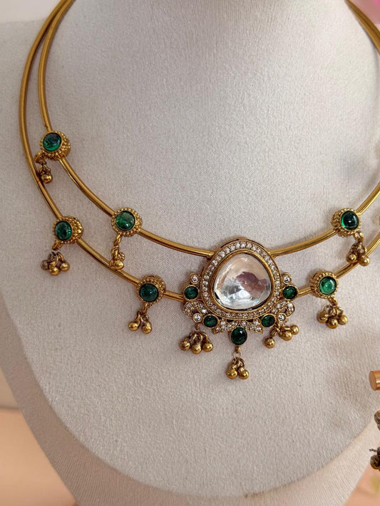 Ziya Hasli Set – Green Kundan Variant