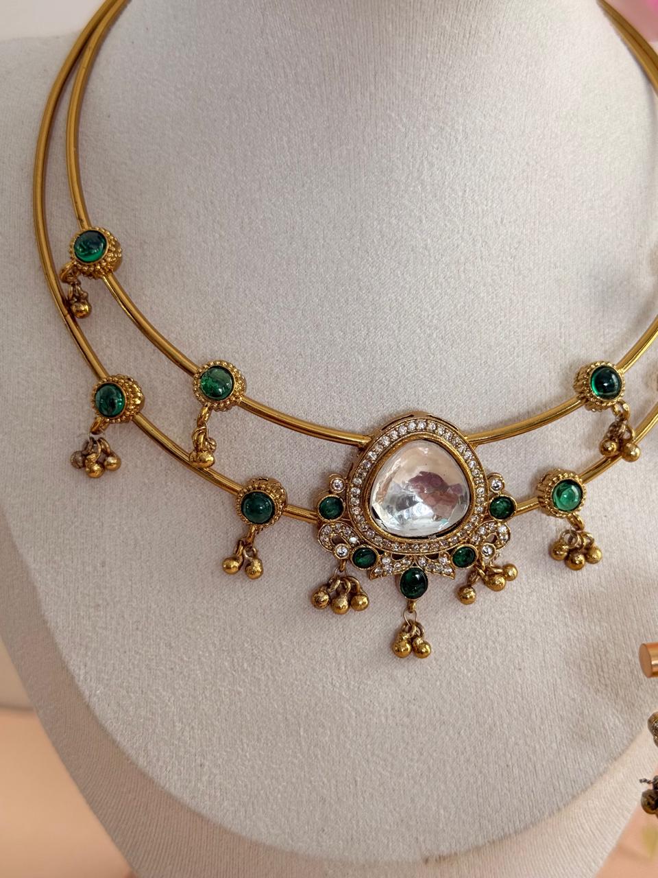 Ziya Hasli Set – Green Kundan Variant