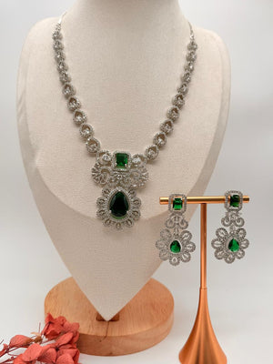 Florencia Emerald American Diamond Necklace Set