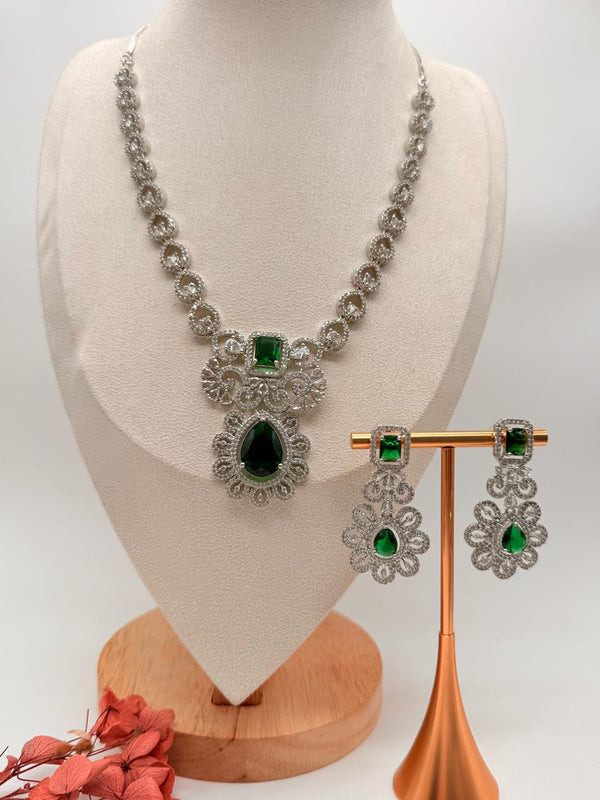 Florencia Emerald American Diamond Necklace Set