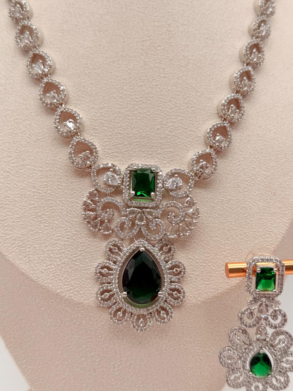 Florencia Emerald American Diamond Necklace Set