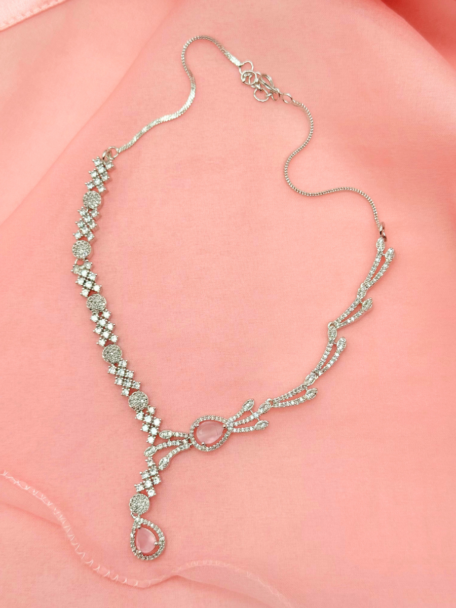 Gleam Aura – Blush American Diamond Necklace Set