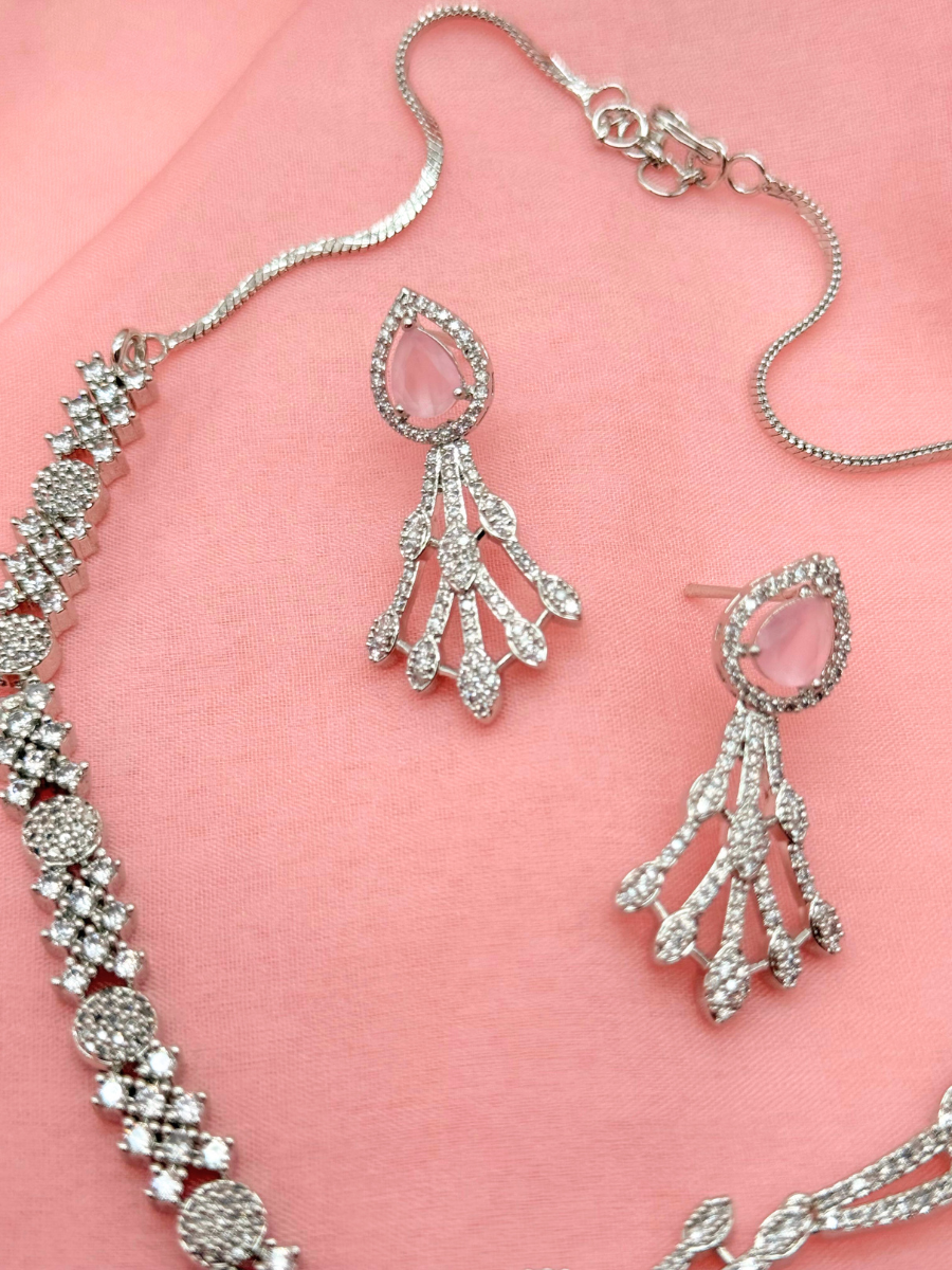 Gleam Aura – Blush American Diamond Necklace Set