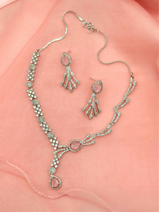 Gleam Aura – Blush American Diamond Necklace Set