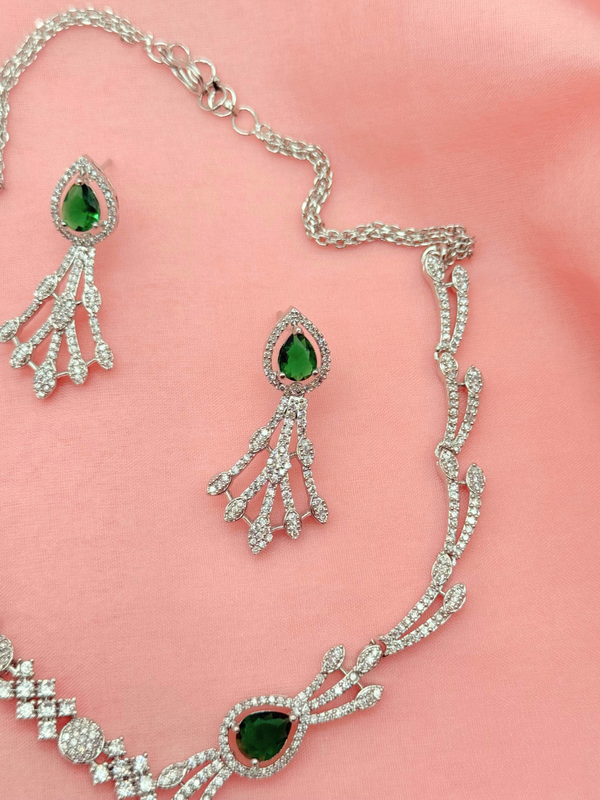 Emerald Allure - American Diamond Necklace Set