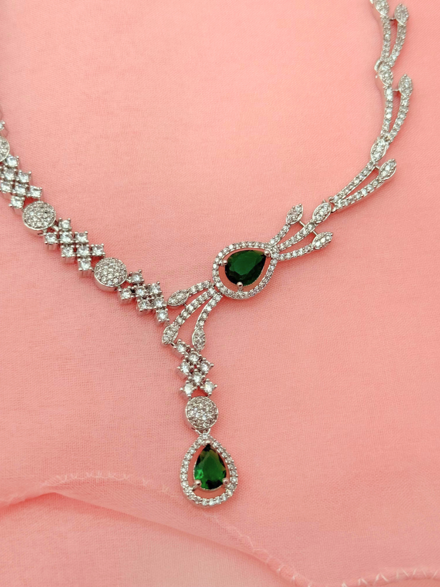 Emerald Allure - American Diamond Necklace Set