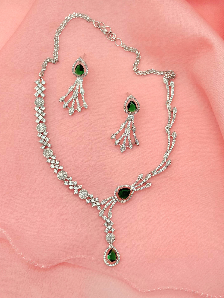 Emerald Allure - American Diamond Necklace Set