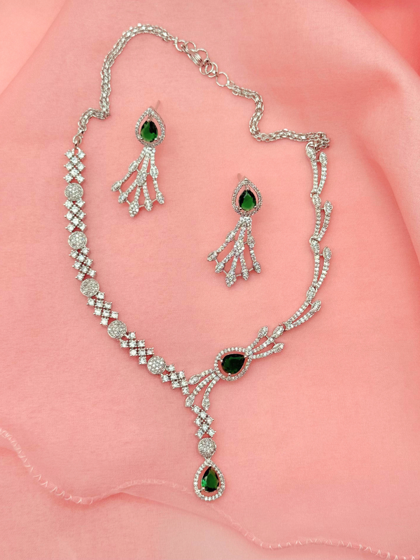 Emerald Allure - American Diamond Necklace Set