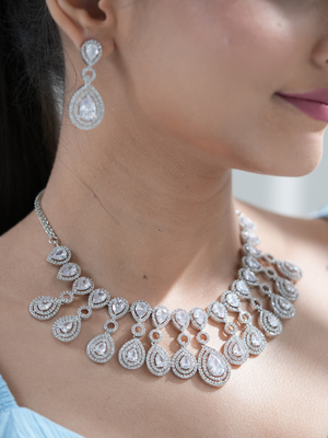 Crown Cascade AD Necklace Set – Crystal Clear Edition