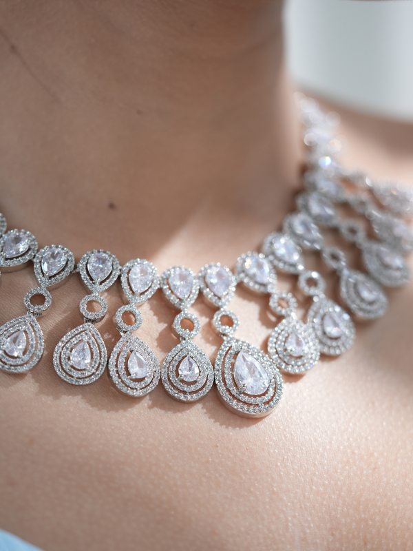 Crown Cascade AD Necklace Set – Crystal Clear Edition