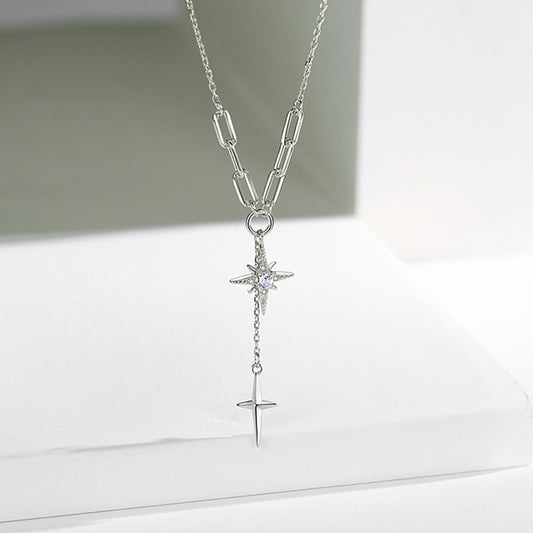 Eight-pointed Star Long Necklace Niche Design Feeling Cold Wind Cross
