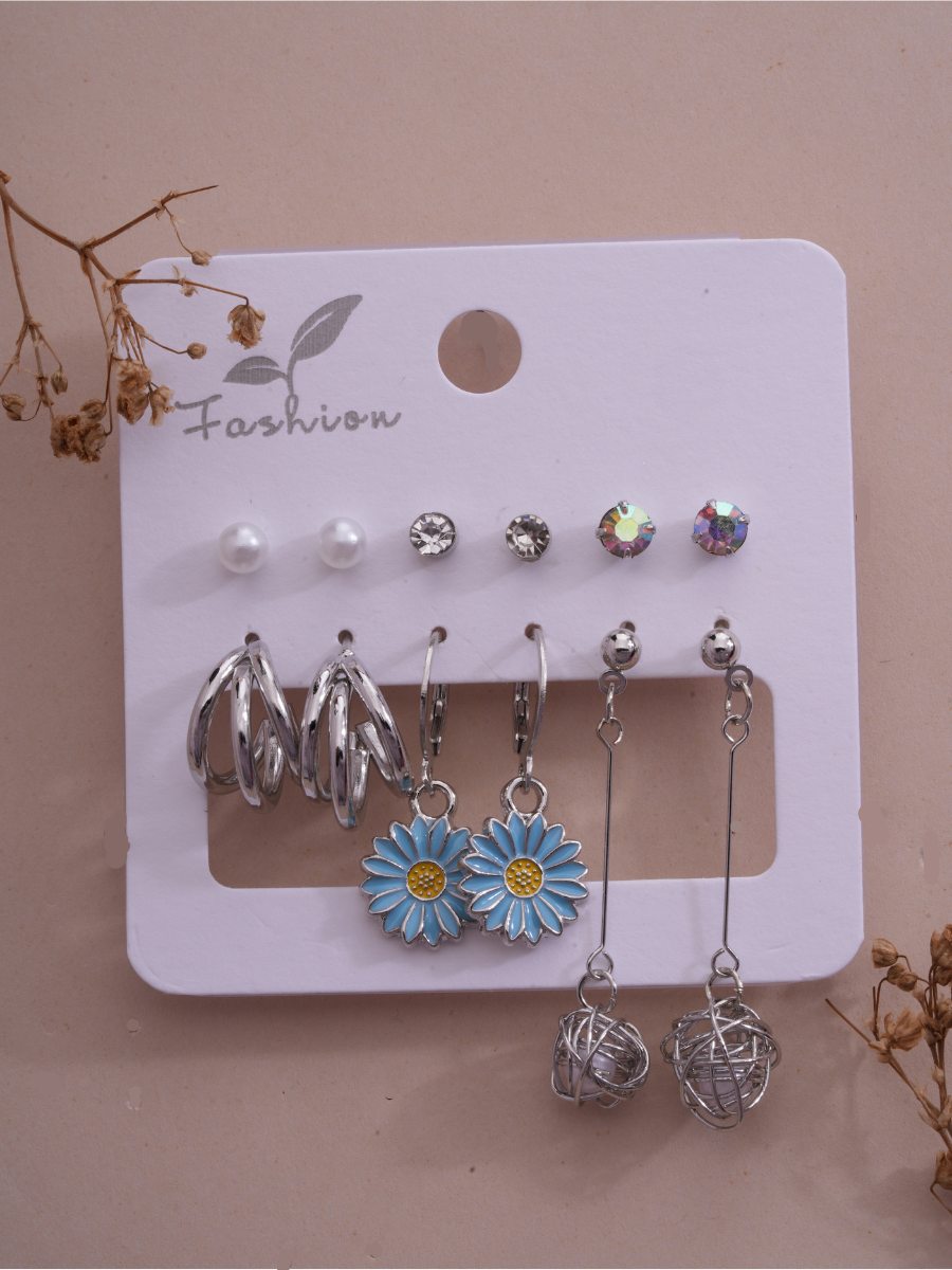 Blue Daisy 6-Pair Earrings Set