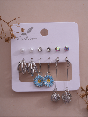 Blue Daisy 6-Pair Earrings Set