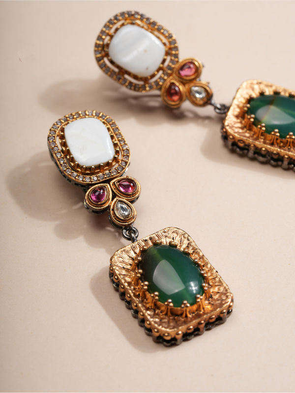 Emerald Royale Multicolor Drop Choker & Earrings Set