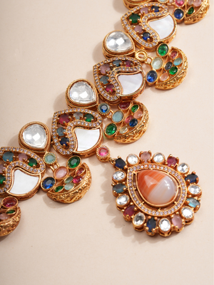 Royal Tapestry Pastel Kundan Necklace & Earrings Set