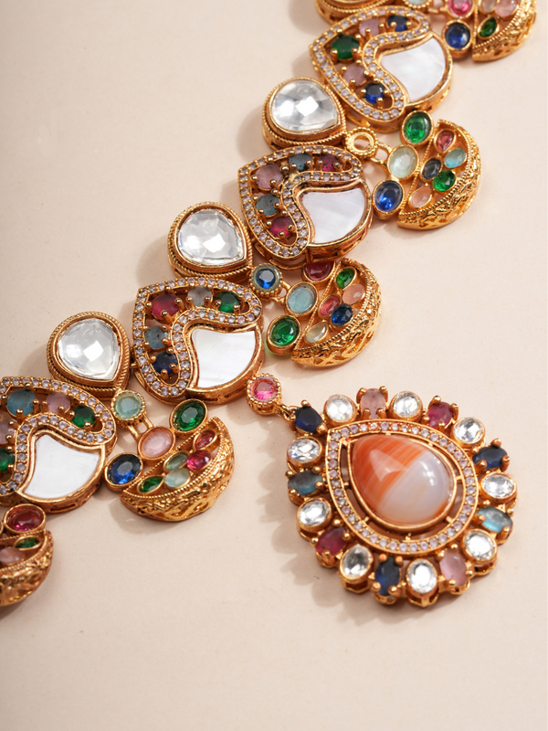 Royal Tapestry Pastel Kundan Necklace & Earrings Set