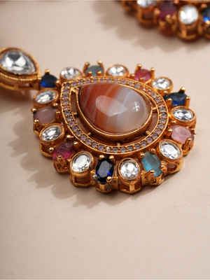 Royal Tapestry Pastel Kundan Necklace & Earrings Set