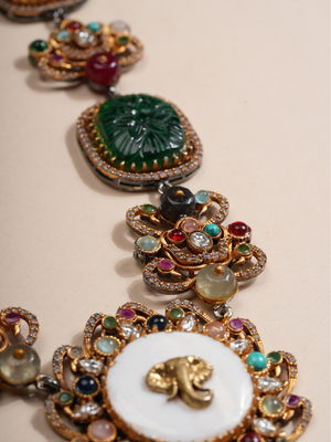 Regal Ganesha Embossed Doublet Stone Necklace