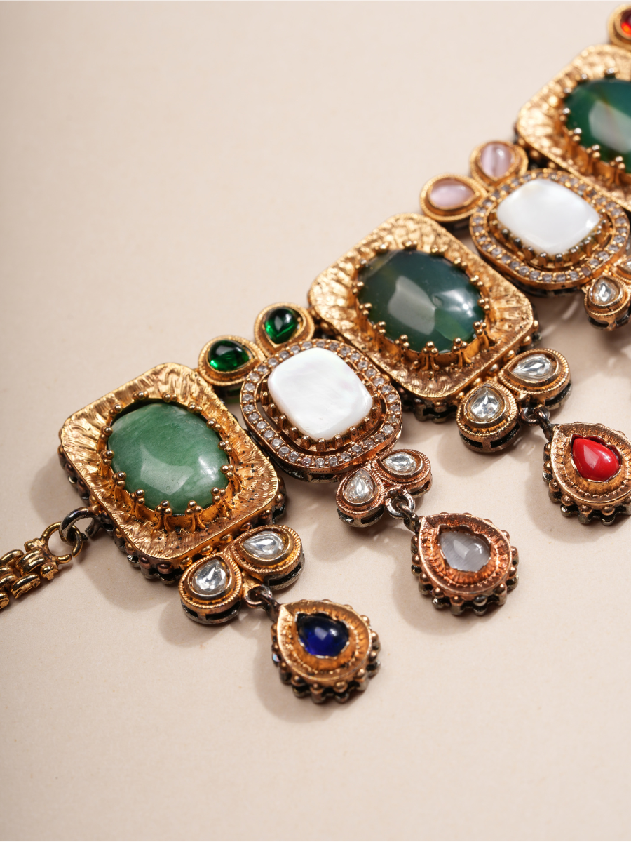 Emerald Royale Multicolor Drop Choker & Earrings Set