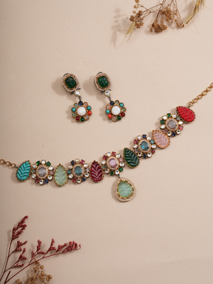 Garden Muse Carved Gem Choker & Earrings Set