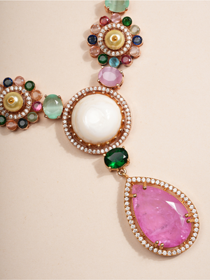 Pastel Blossom Gemstone Pearl Necklace Set