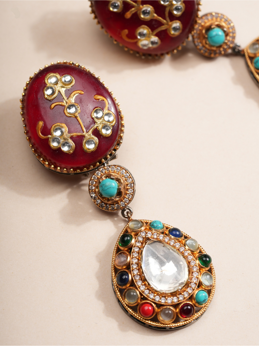 Regal Flora & Fauna Kundan Necklace & Earrings Set