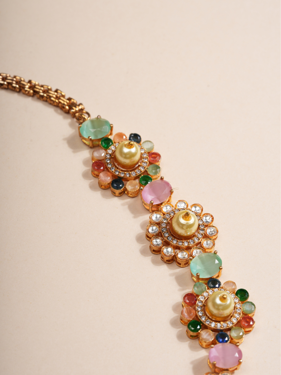 Pastel Blossom Gemstone Pearl Necklace Set