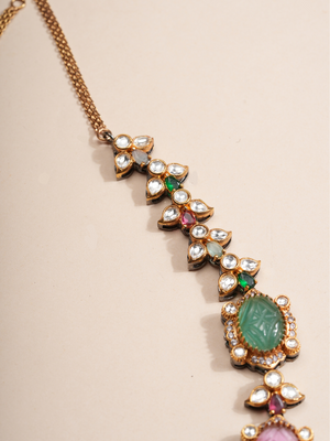 Regal Lotus Carved Gemstone Necklace & Earrings Set