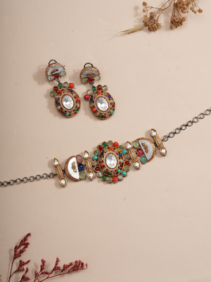 Celestial Aurora Multi-Gem Choker & Earrings Set