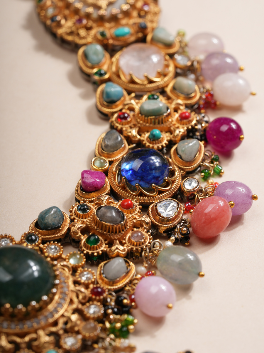 Lotus Empress Multistone Mother of Pearl Necklace Set