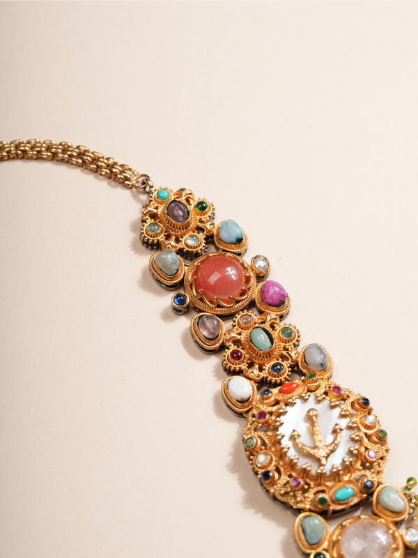 Lotus Empress Multistone Mother of Pearl Necklace Set