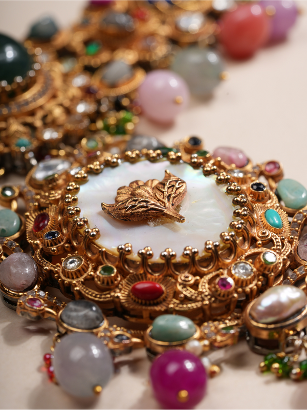 Lotus Empress Multistone Mother of Pearl Necklace Set